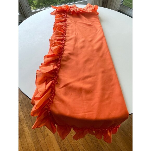 Vintage 70s curtain, pumpkin orange, sheer ruffled single panel - Picture 6 of 8